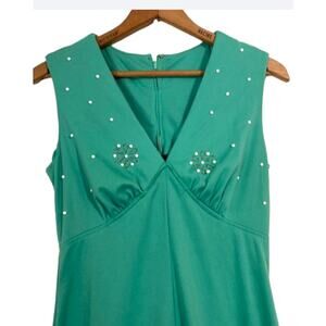 Vintage MINT Green Embellished Dress - 1960s Sleeveless Sea Green Formal Gown